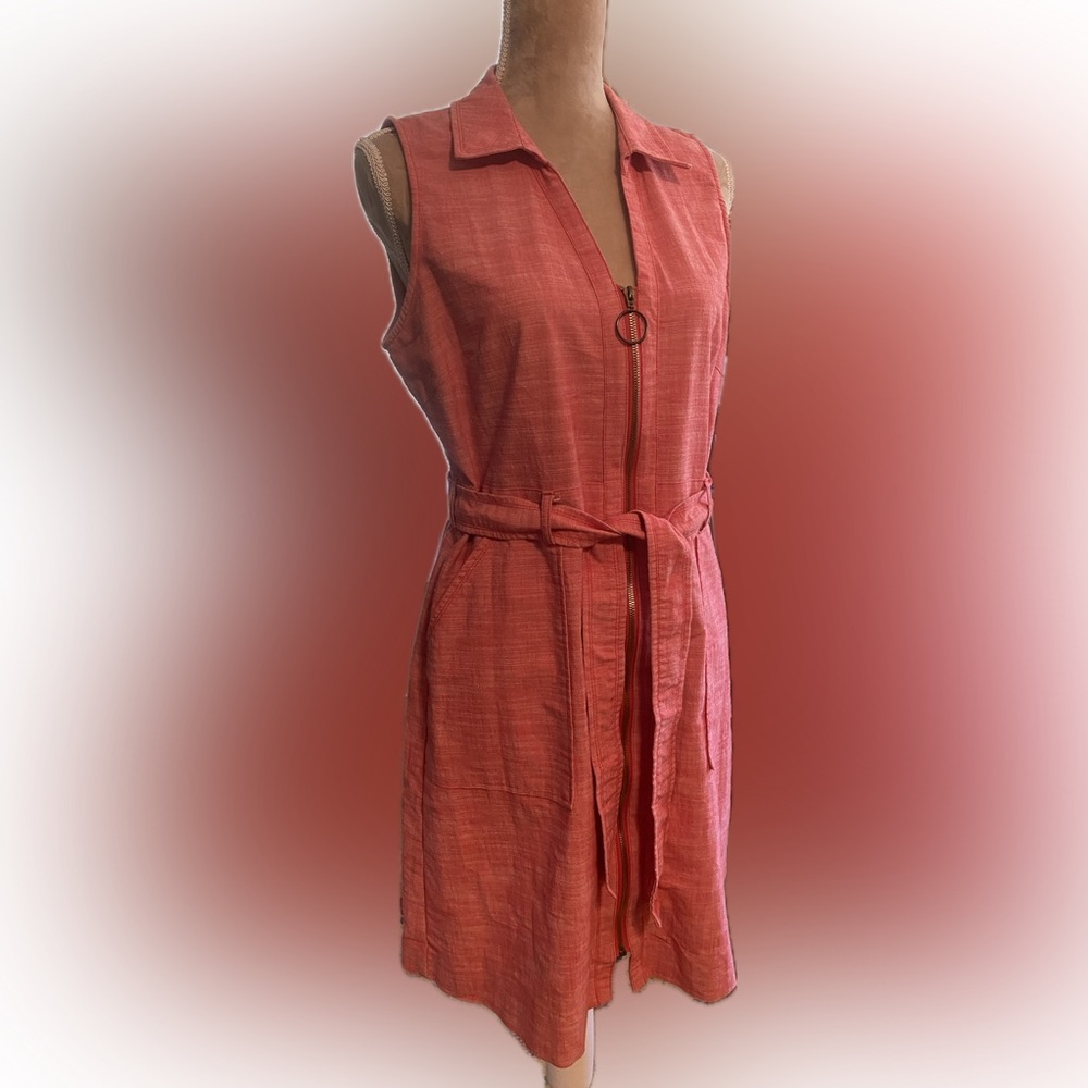Sharagano Sleeveless Pink/Heather Red Belted Mini Dress